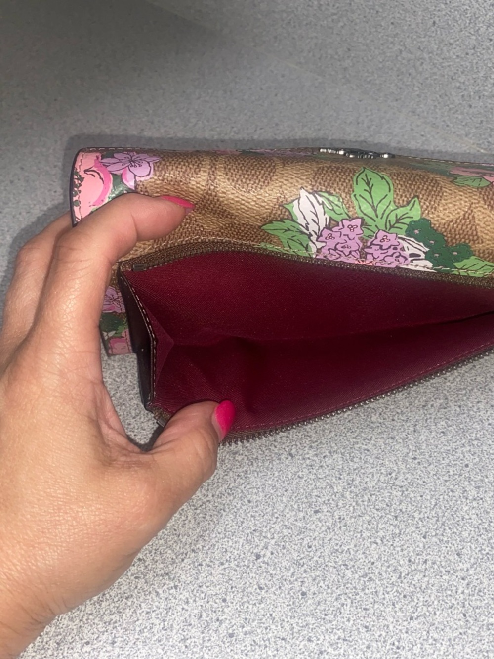 Coach Signature Canvas With Blossom Print Envelope Wallet EUC - Picture 10 of 14